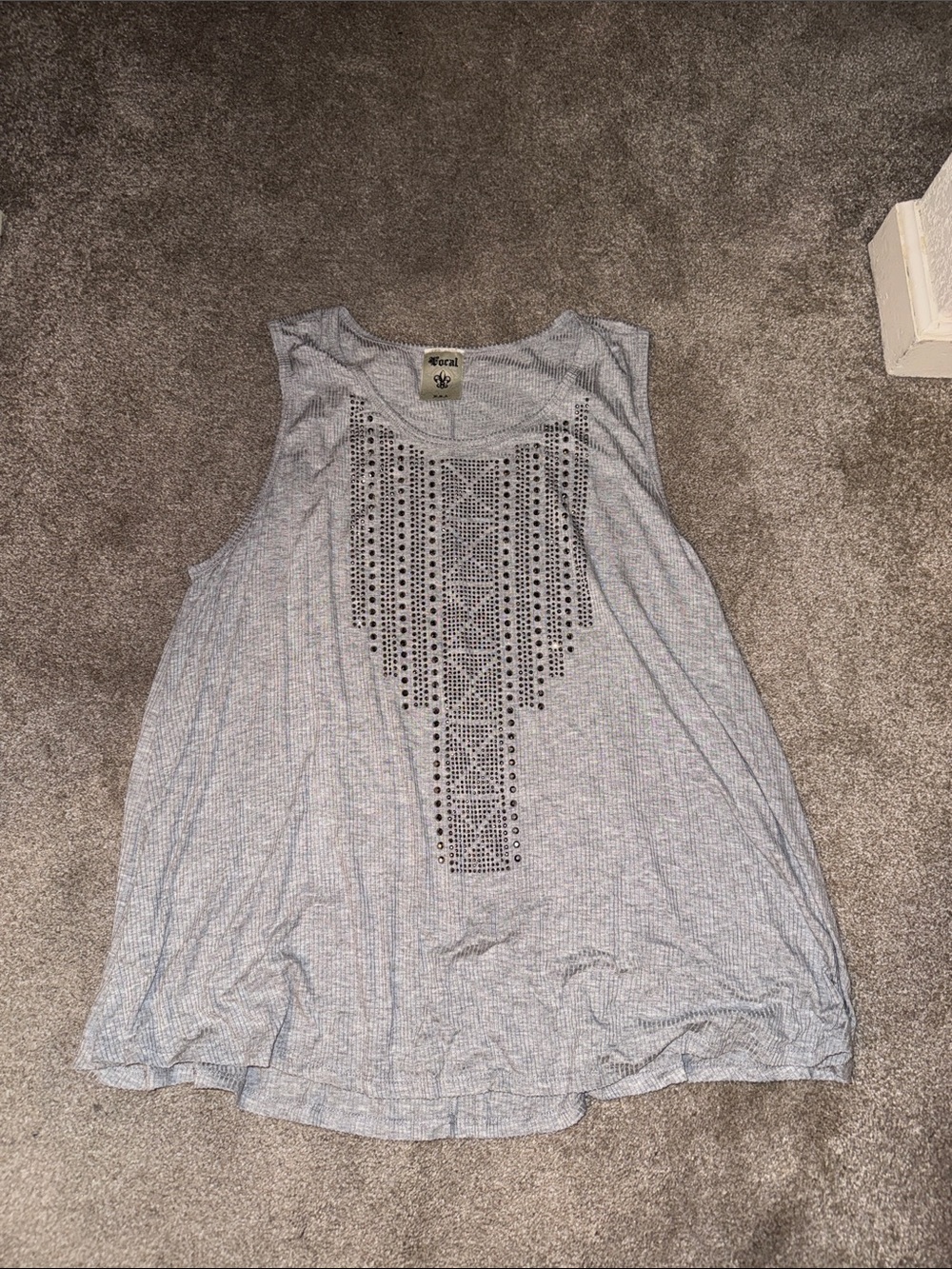 Focal Point Light Gray Studded Geometric Tank Top